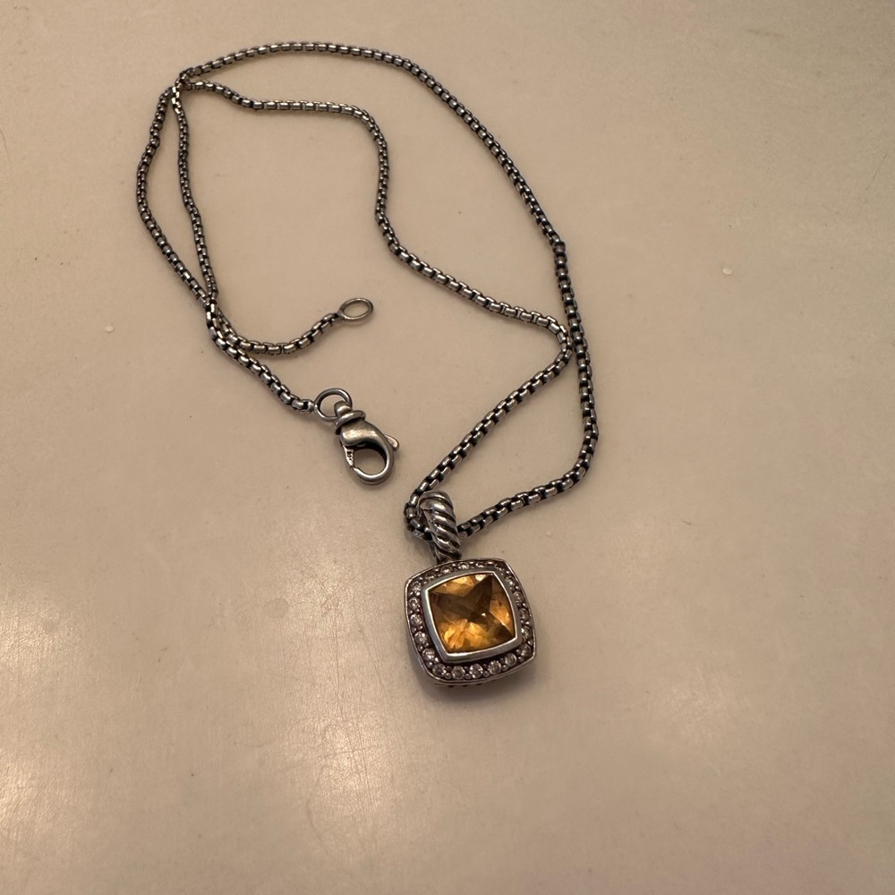 Petite Albion® Pendant Necklace in Sterling Silver with Citrine and diamonds